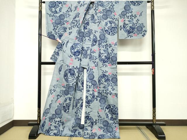 平和屋着物∴夏物 綿紅梅 浴衣 花丸文 綿 逸品 ロング丈 未使用 DABD2891cd