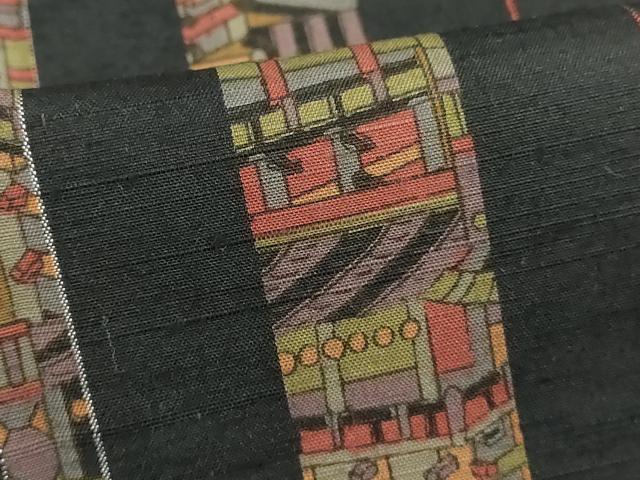 平和屋着物■上質な紬 吉祥間道 黒地 銀糸 正絹 逸品 DABD2916cd