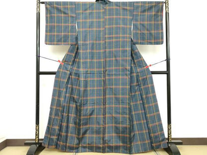 平和屋着物■本場縞大島紬 格子 正絹 逸品 DABD2934cd