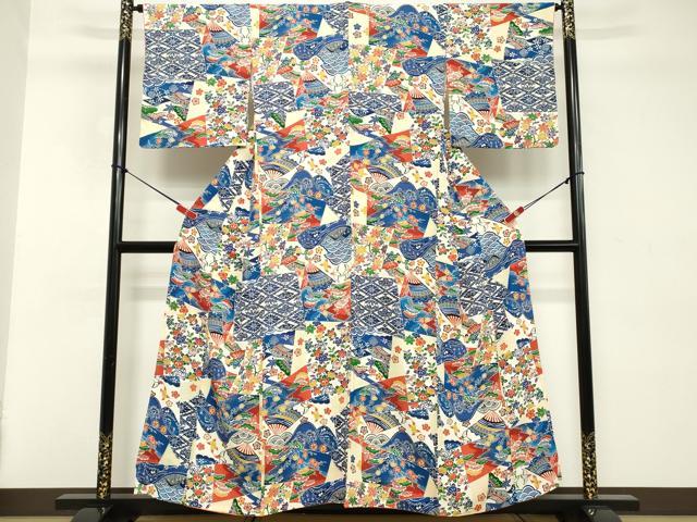 平和屋着物■上質な小紋　型染め　切嵌吉祥文　正絹　逸品　DABD2937cd