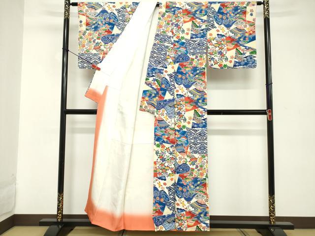平和屋着物■上質な小紋　型染め　切嵌吉祥文　正絹　逸品　DABD2937cd