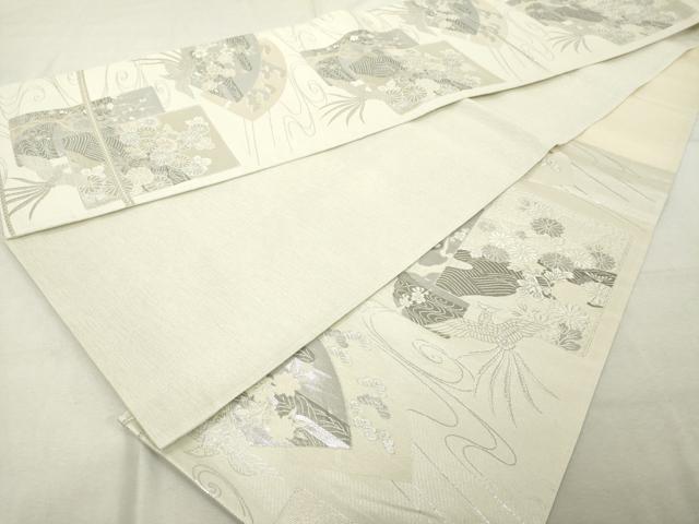 平和屋着物◎六通柄袋帯　地紙花蝶文　プラチナ銀箔二重織　正絹　逸品　DABD2949cd