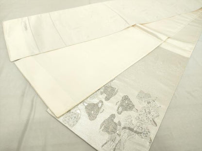 平和屋着物◎西陣 京の名門 じゅらく謹製 太鼓柄袋帯 三十六歌仙屏風図 銀糸 証紙付き 正絹 逸品 DABD2954cd