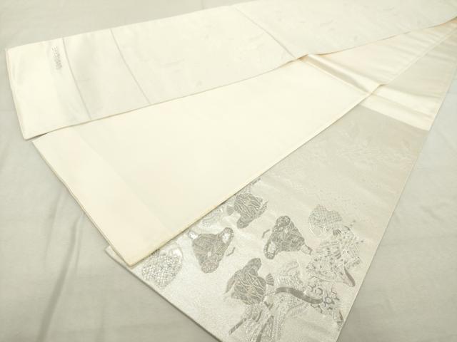 平和屋着物◎西陣 京の名門 じゅらく謹製 太鼓柄袋帯 三十六歌仙屏風図 銀糸 証紙付き 正絹 逸品 DABD2954cd