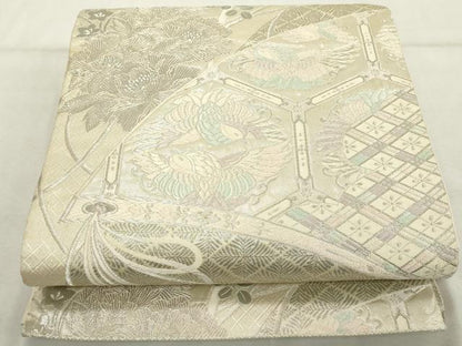 平和屋着物◎六通柄袋帯 唐織 花鳥文 銀糸 正絹 逸品 DABD2955cd