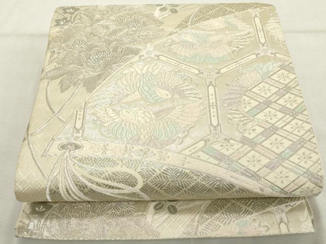 平和屋着物◎六通柄袋帯 唐織 花鳥文 銀糸 正絹 逸品 DABD2955cd