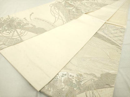 平和屋着物◎六通柄袋帯 唐織 花鳥文 銀糸 正絹 逸品 DABD2955cd