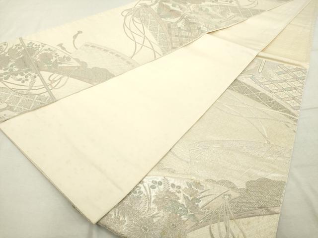 平和屋着物◎六通柄袋帯 唐織 花鳥文 銀糸 正絹 逸品 DABD2955cd