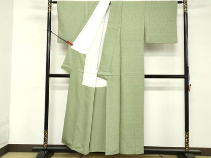 平和屋着物■上質な色無地 花尽くし地紋 若葉色 正絹 逸品 DABD2967cd