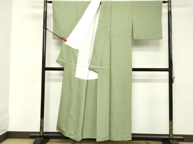 平和屋着物■上質な色無地 花尽くし地紋 若葉色 正絹 逸品 DABD2967cd