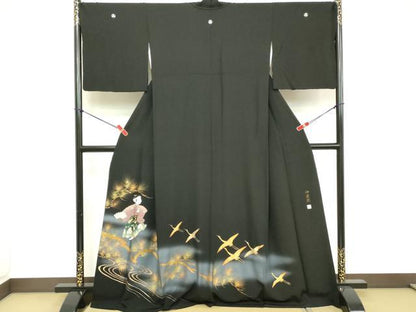 平和屋着物■豪華黒留袖 作家物 飛鶴松文 童子 暈し染め 金彩 正絹 逸品 DABD2979cd