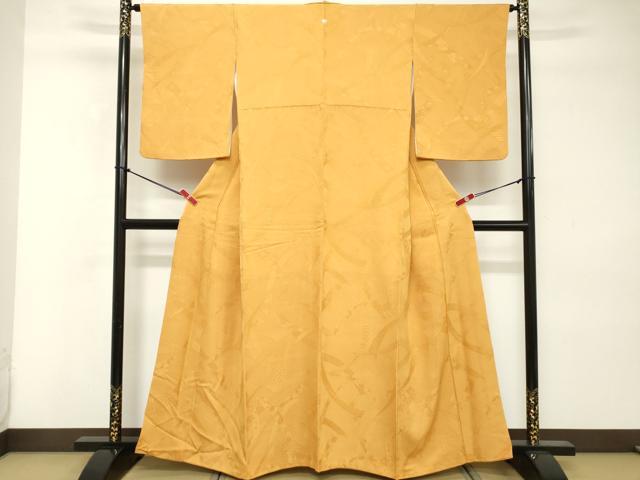 平和屋着物■上質な色無地 吉祥花地紋 山吹色 正絹 逸品 DABD2998cd