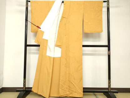平和屋着物■上質な色無地 吉祥花地紋 山吹色 正絹 逸品 DABD2998cd
