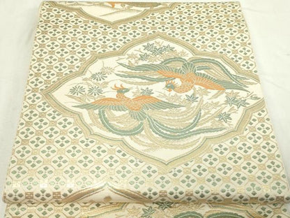 平和屋着物▼六通柄 本袋帯 花鳥文 金更紗 正絹 逸品 DABD3058sf