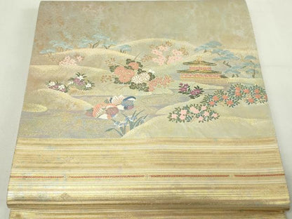 平和屋着物▼太鼓柄袋帯 名勝 金閣寺 正絹 逸品 DABD3083sf