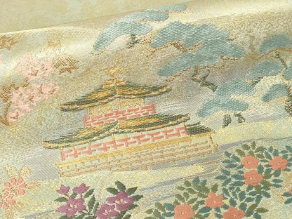 平和屋着物▼太鼓柄袋帯 名勝 金閣寺 正絹 逸品 DABD3083sf