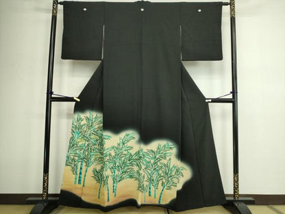 平和屋着物■豪華黒留袖　刺繍　笹竹文　暈し染め　正絹　逸品　DABD3125sf