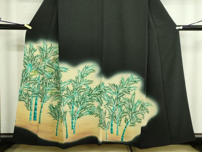 平和屋着物■豪華黒留袖　刺繍　笹竹文　暈し染め　正絹　逸品　DABD3125sf