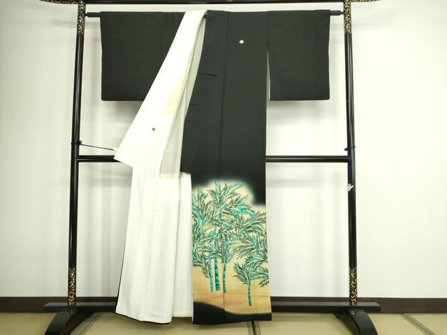 平和屋着物■豪華黒留袖　刺繍　笹竹文　暈し染め　正絹　逸品　DABD3125sf