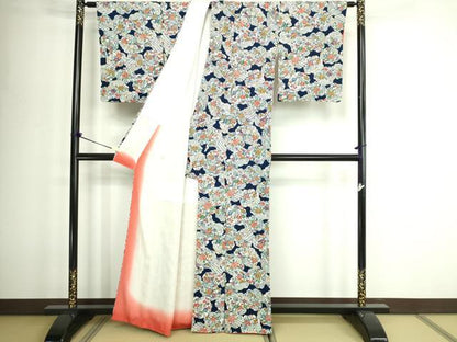 平和屋着物■上質な小紋 型染め 草花文 正絹 逸品 DABD3261sf