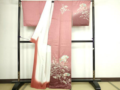 平和屋着物■訪問着　地紙草花文　暈し染め　金銀彩　正絹　逸品　DABD3270sf