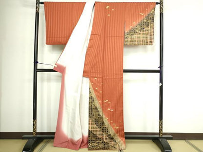 平和屋着物■訪問着　駒刺繍　松文　暈し染め　金彩　正絹　逸品　DABD3271sf