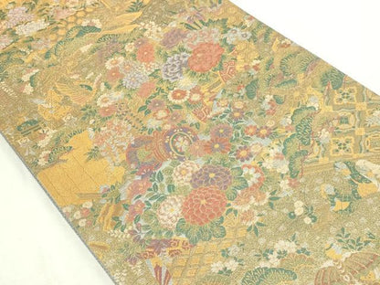 平和屋本店▼六通柄袋帯　瑞雲彫箔　本金重ね箔　正絹　24ｋ　逸品　DABD3293sf