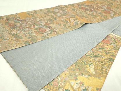 平和屋本店▼六通柄袋帯　瑞雲彫箔　本金重ね箔　正絹　24ｋ　逸品　DABD3293sf