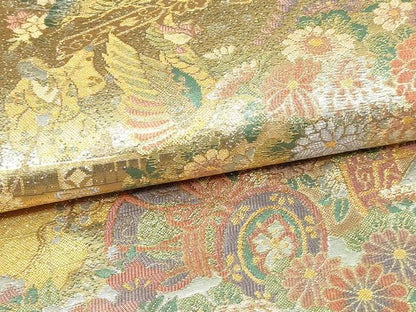 平和屋本店▼六通柄袋帯　瑞雲彫箔　本金重ね箔　正絹　24ｋ　逸品　DABD3293sf