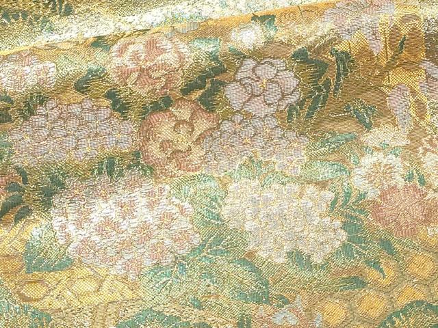 平和屋本店▼六通柄袋帯　瑞雲彫箔　本金重ね箔　正絹　24ｋ　逸品　DABD3293sf