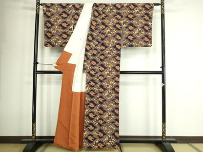平和屋着物■上質な小紋 型染め 花蝶文 正絹 逸品 DABD3349sf