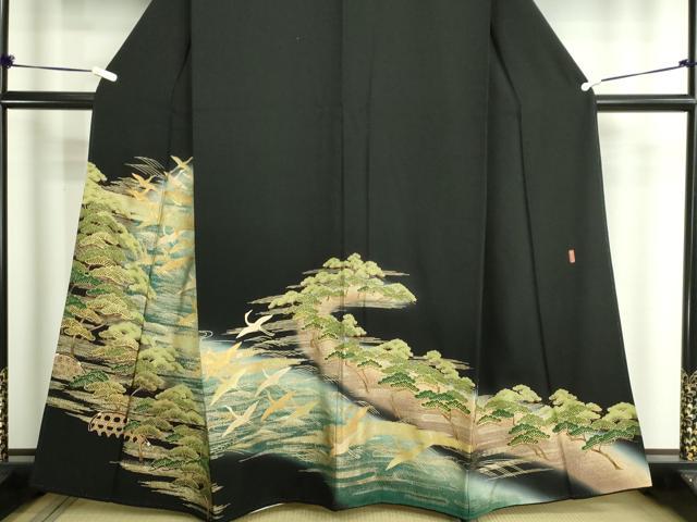 平和屋着物■豪華黒留袖 作家物 駒刺繍 飛鶴松文 暈し染め 金彩 正絹 逸品 DABD3353sf