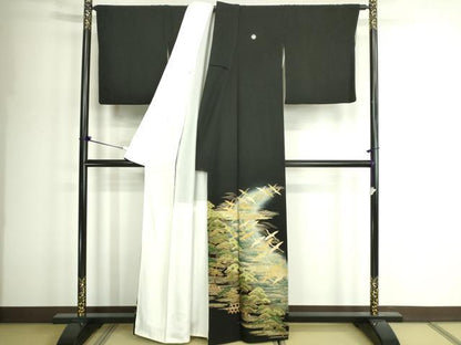 平和屋着物■豪華黒留袖 作家物 駒刺繍 飛鶴松文 暈し染め 金彩 正絹 逸品 DABD3353sf