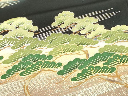 平和屋着物■豪華黒留袖 作家物 駒刺繍 飛鶴松文 暈し染め 金彩 正絹 逸品 DABD3353sf