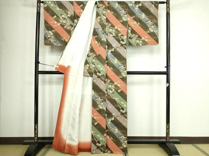 平和屋着物■上質な小紋　扇面花蝶文　金彩　正絹　逸品　未使用　DABD3354sf