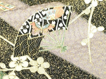 平和屋着物■上質な小紋　扇面花蝶文　金彩　正絹　逸品　未使用　DABD3354sf