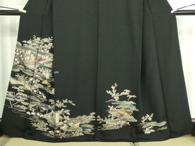 平和屋着物■豪華黒留袖 人物風景文 金彩 正絹 逸品 DABD3355sf