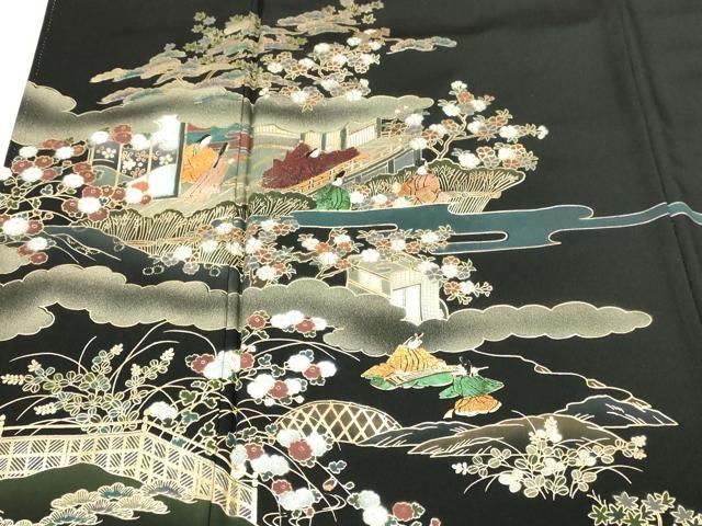 平和屋着物■豪華黒留袖 人物風景文 金彩 正絹 逸品 DABD3355sf