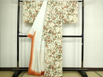 平和屋着物■上質な小紋 型染め 更紗花文 正絹 逸品 DABD3372sf