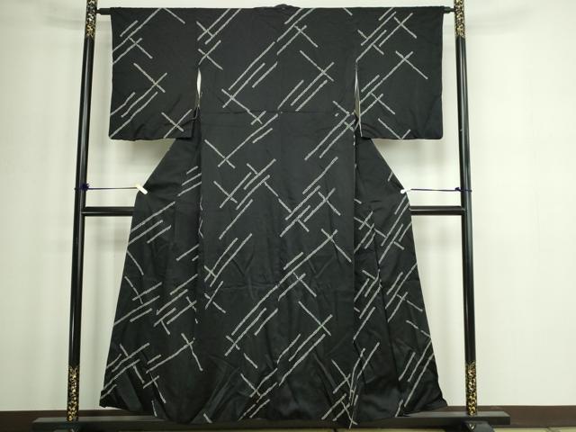 平和屋着物■上質な小紋 絞り 幾何学文 黒地 正絹 逸品 DABD3374sf