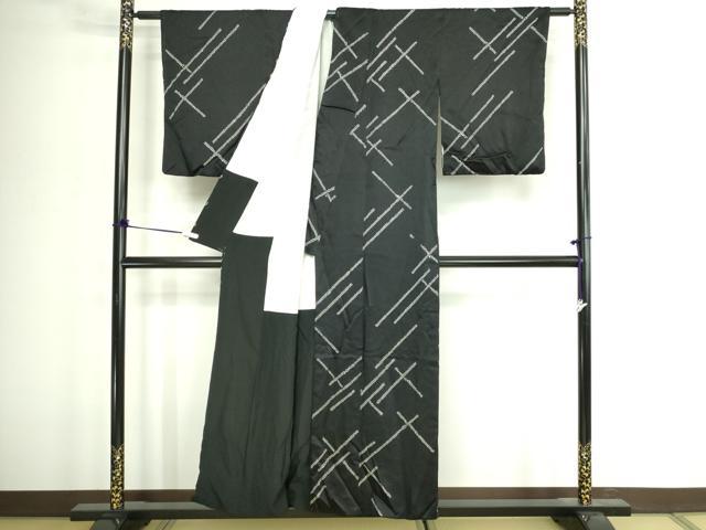 平和屋着物■上質な小紋 絞り 幾何学文 黒地 正絹 逸品 DABD3374sf