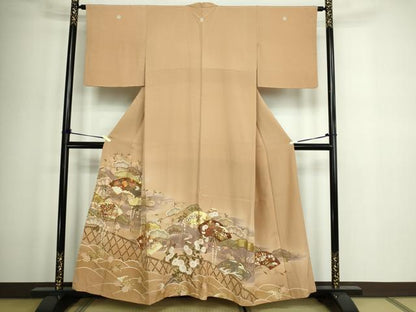 平和屋着物■豪華色留袖　駒刺繍　地紙草花文　松竹梅　暈し染め　金彩　正絹　逸品　DABD3381sf