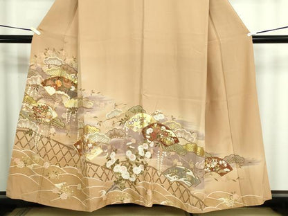 平和屋着物■豪華色留袖　駒刺繍　地紙草花文　松竹梅　暈し染め　金彩　正絹　逸品　DABD3381sf