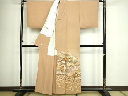 平和屋着物■豪華色留袖　駒刺繍　地紙草花文　松竹梅　暈し染め　金彩　正絹　逸品　DABD3381sf