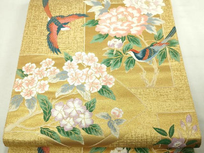 平和屋本店▼六通柄袋帯　唐織　地紙花鳥文　本金二重箔　正絹　24ｋ　逸品　DABD3383sf