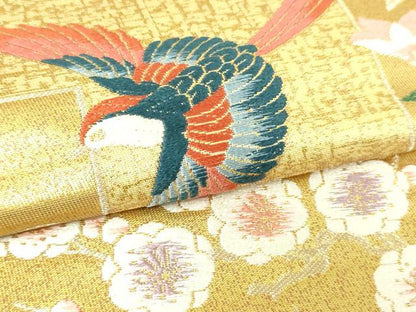 平和屋本店▼六通柄袋帯　唐織　地紙花鳥文　本金二重箔　正絹　24ｋ　逸品　DABD3383sf