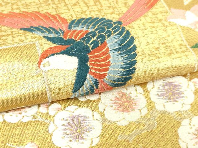平和屋本店▼六通柄袋帯　唐織　地紙花鳥文　本金二重箔　正絹　24ｋ　逸品　DABD3383sf