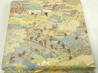 平和屋本店▼六通柄袋帯　人物風景文　本金二重箔　正絹　24ｋ　逸品　DABD3388sf