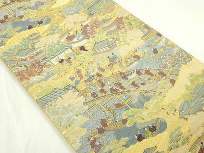 平和屋本店▼六通柄袋帯　人物風景文　本金二重箔　正絹　24ｋ　逸品　DABD3388sf