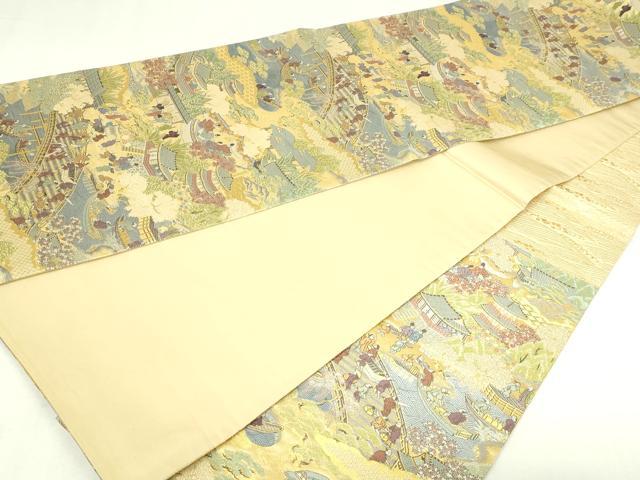 平和屋本店▼六通柄袋帯　人物風景文　本金二重箔　正絹　24ｋ　逸品　DABD3388sf